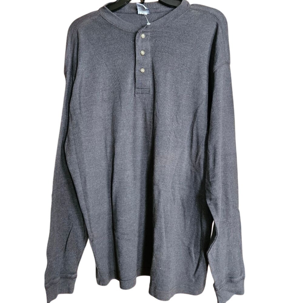 Old Navy Men's Grey Waffle Knit Crew Henley Long Sleeve Shirt Size L Y2K NWOT